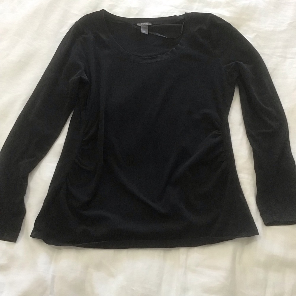 Kenneth Cole Reaction Black Long Sleeve Side Ruched Scoop Neck Top, Size L